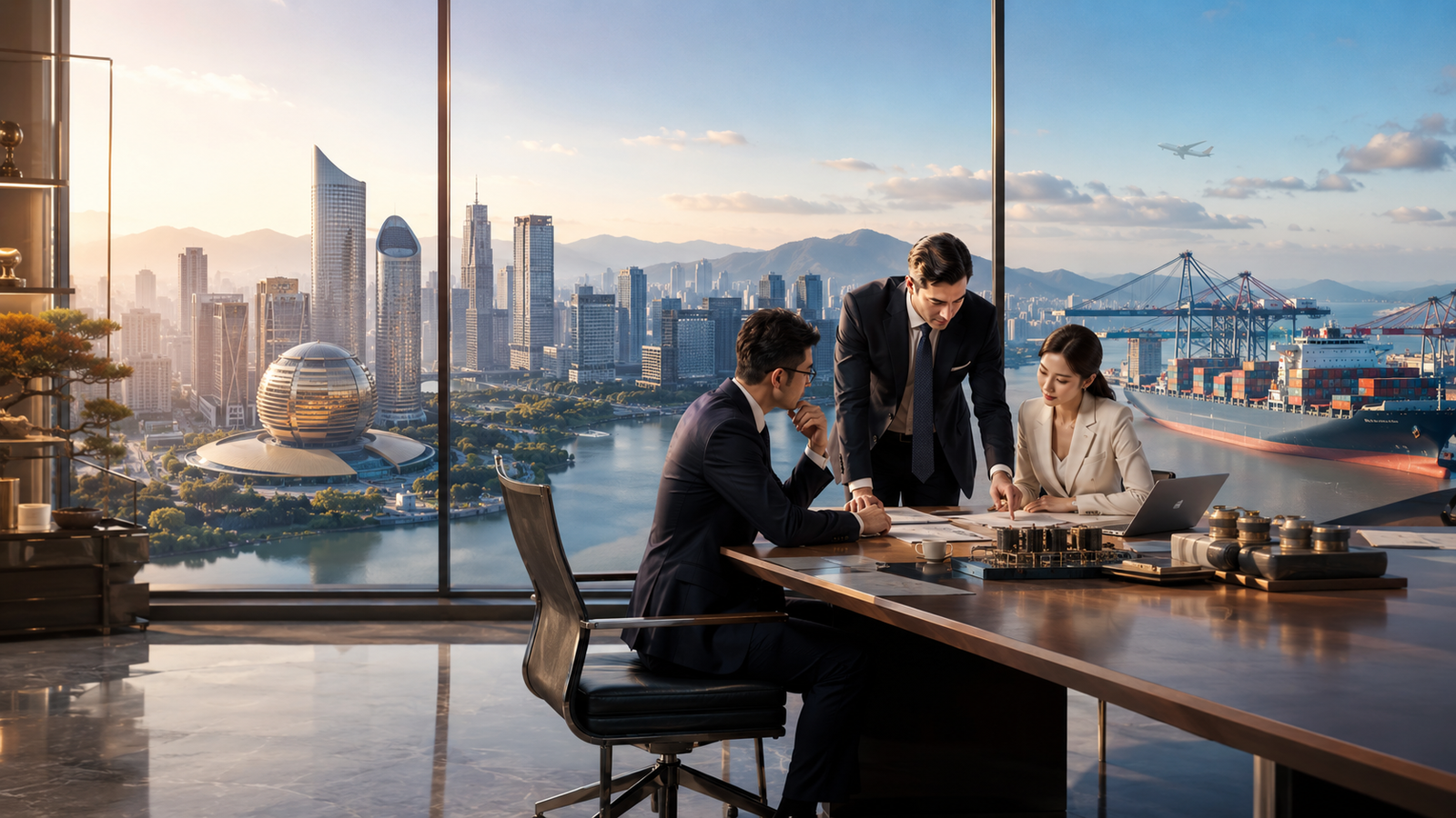 Global trade planning from China with sourcing documents and logistics map