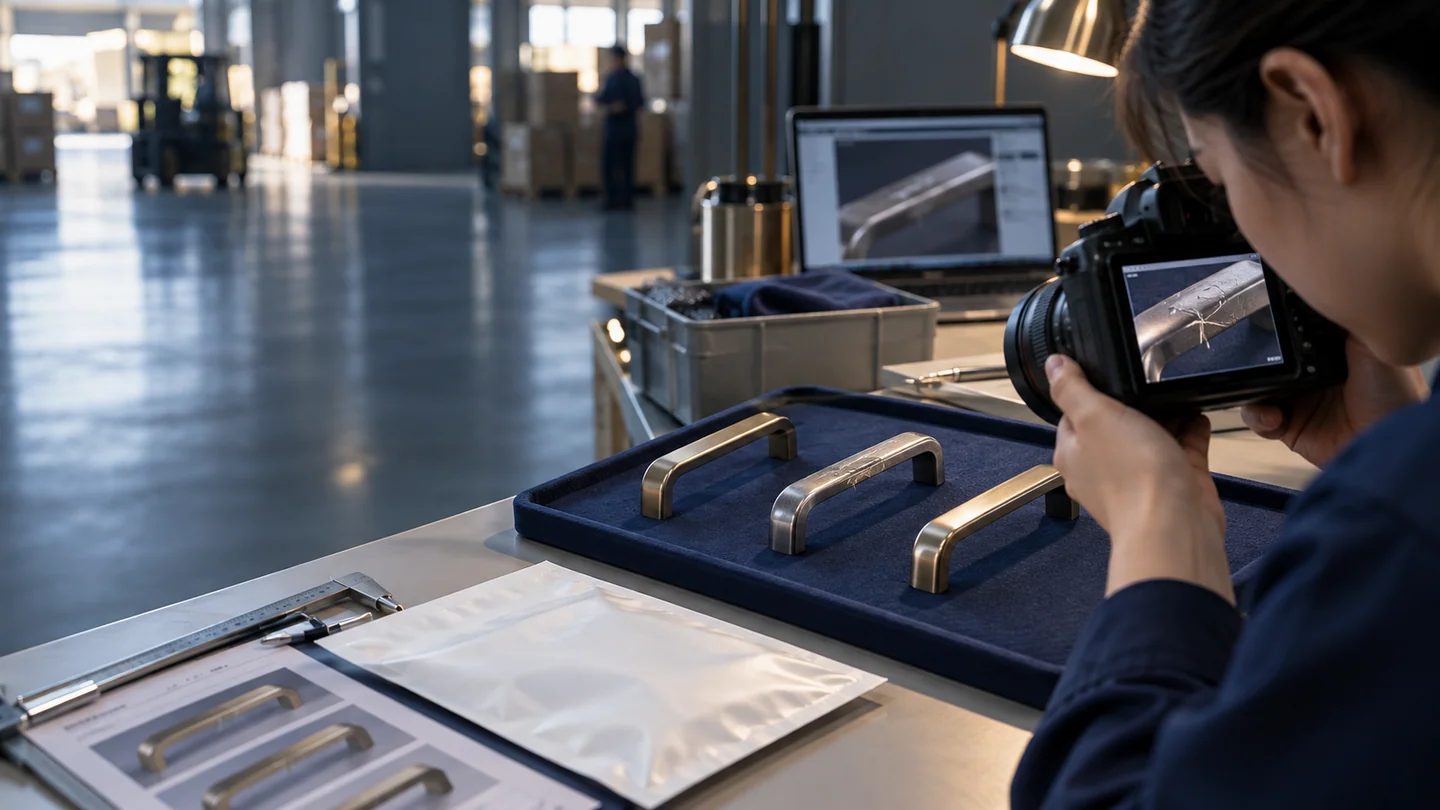 Illustrative scene: A scratched handle being photographed to document a quality issue